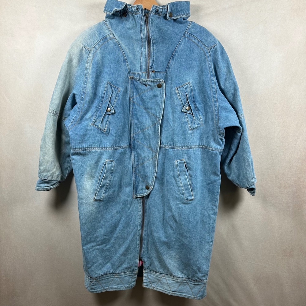 Vintage Center Aisle Outerworks Women M Denim Parka Coat Southwestern Lined 90s